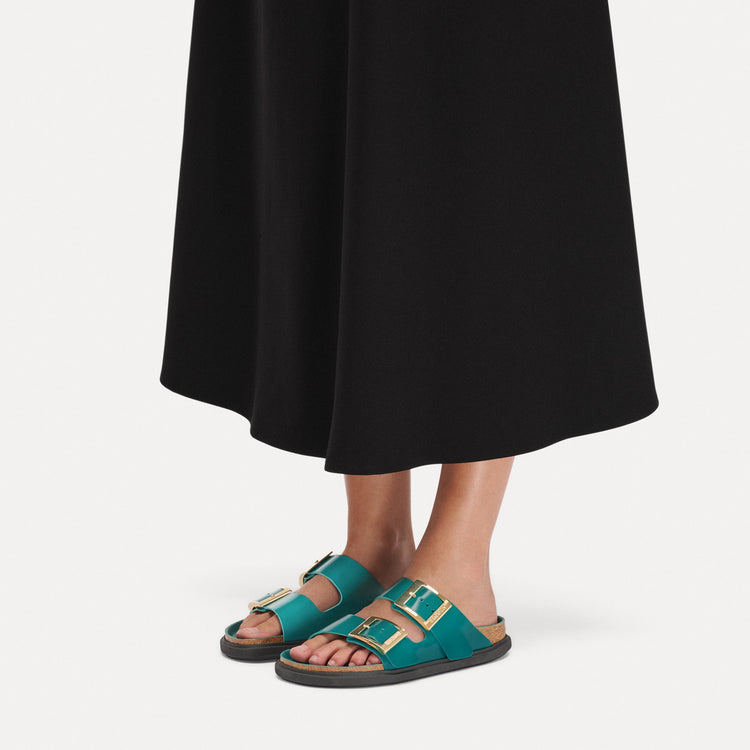 Arizona Droplet Buckle High Shine Dark Teal Natural Leather Patent