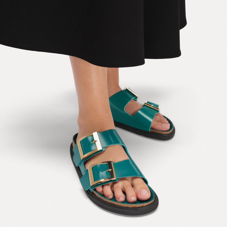 Arizona Droplet Buckle High Shine Dark Teal Natural Leather Patent