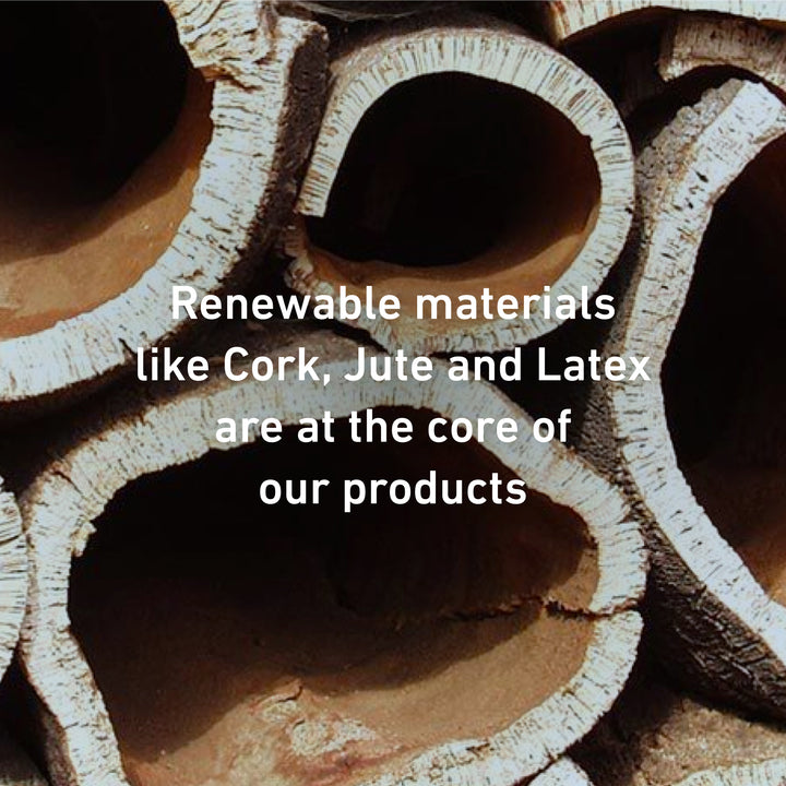 Renewable materials like Cork, Just and Latex are at the core of our products tile