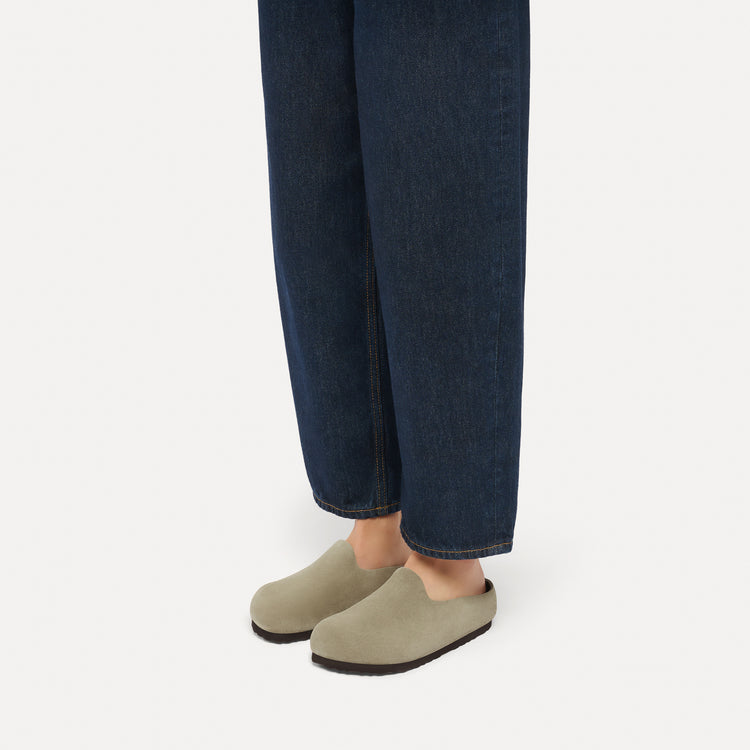 Birkenstock Australia Amsterdam Wrapped Taupe Suede Leather On Model 1