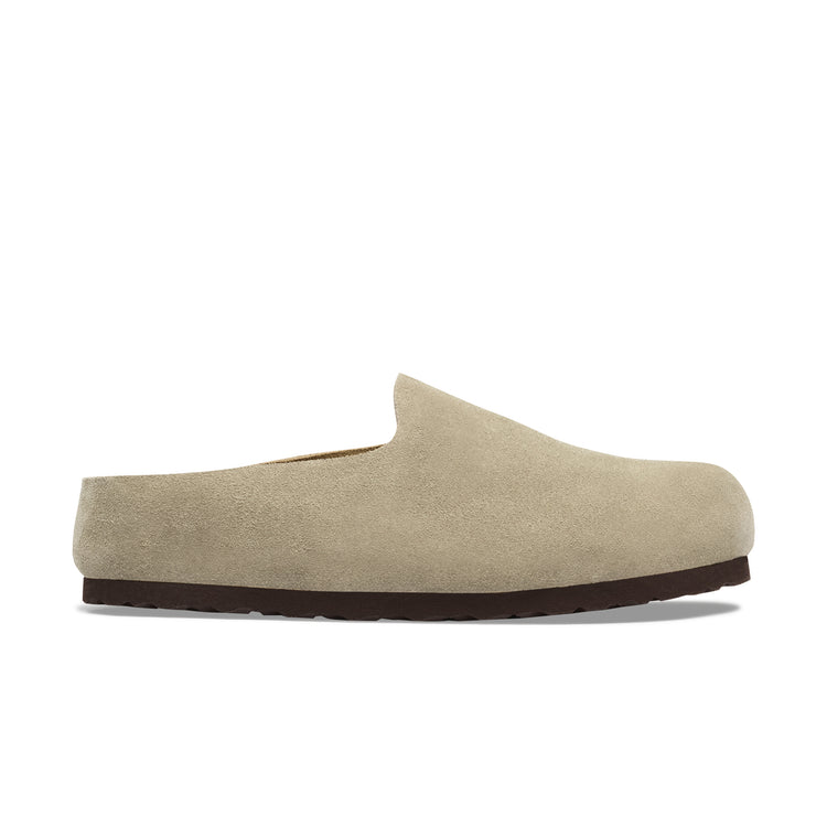 Birkenstock Australia Amsterdam Wrapped Taupe Suede Leather Side View