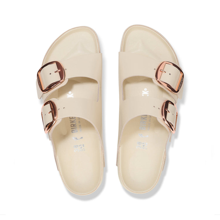 Birkenstock Arizona Big Buckle Exquisite High Shine Ecru Natural Leather Patent top view