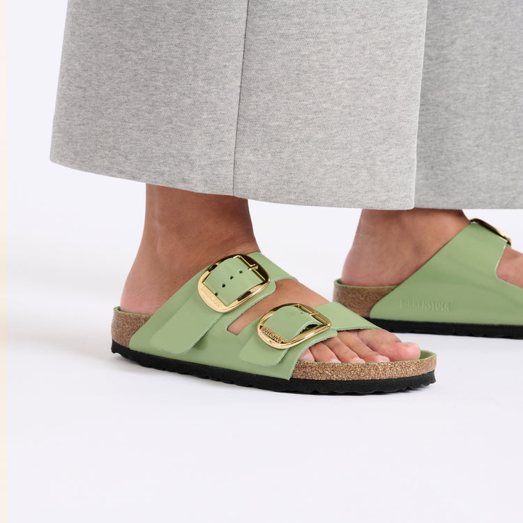 Birkenstock Arizona Big Buckle High Shine Green Tea Natural Leather Patent on model 2