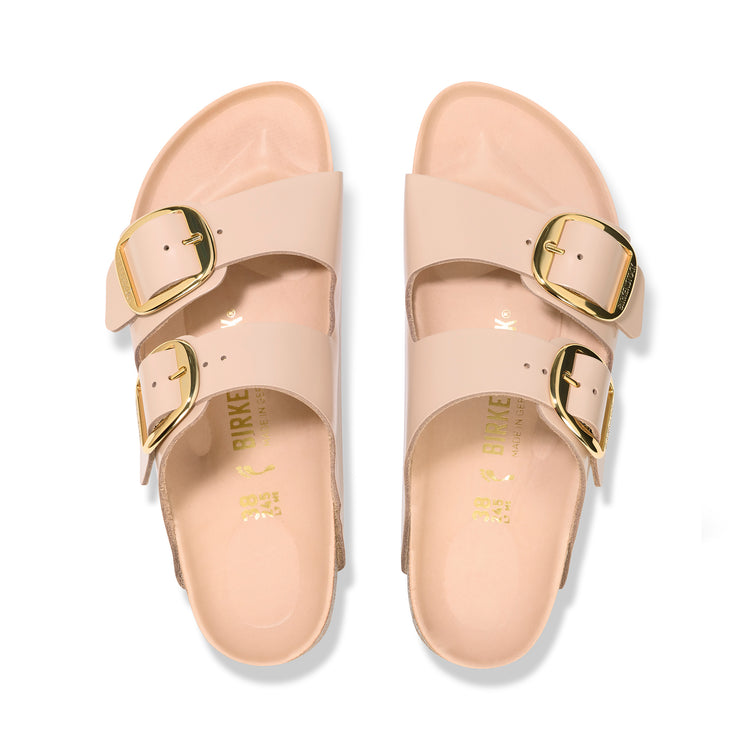 Birkenstock Arizona Big Buckle Natural Leather Patent High Shine New Beige top view