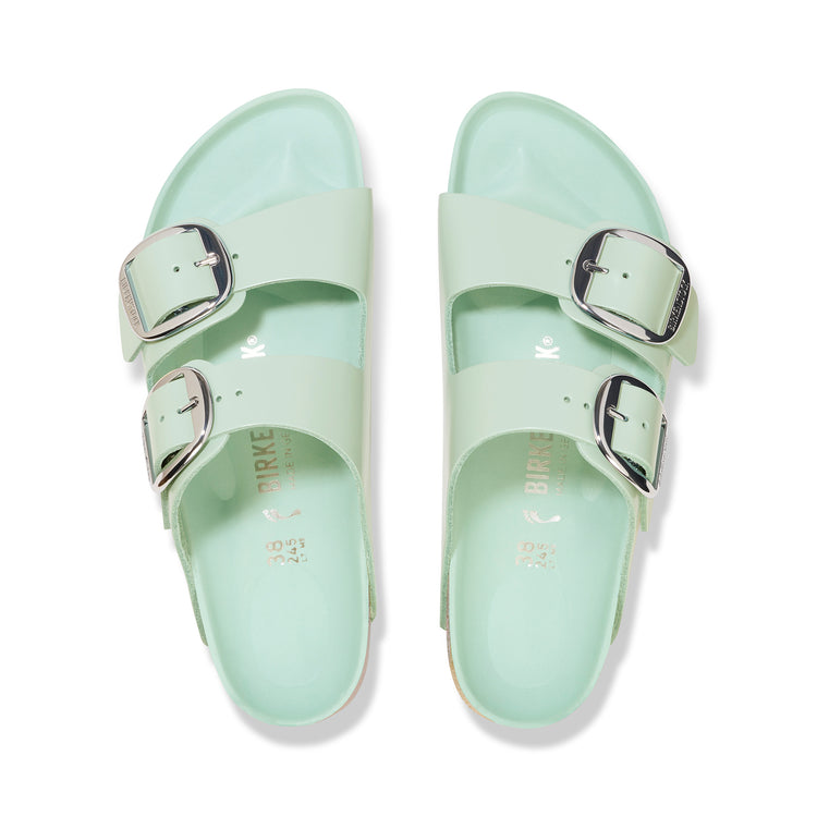Birkenstock Arizona Big Buckle Natural Patent Leather High Shine Surf Green top view