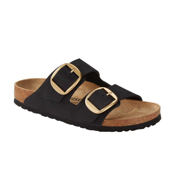 Birkenstock Arizona Big Buckle Black Nubuck Leather Gold Buckle