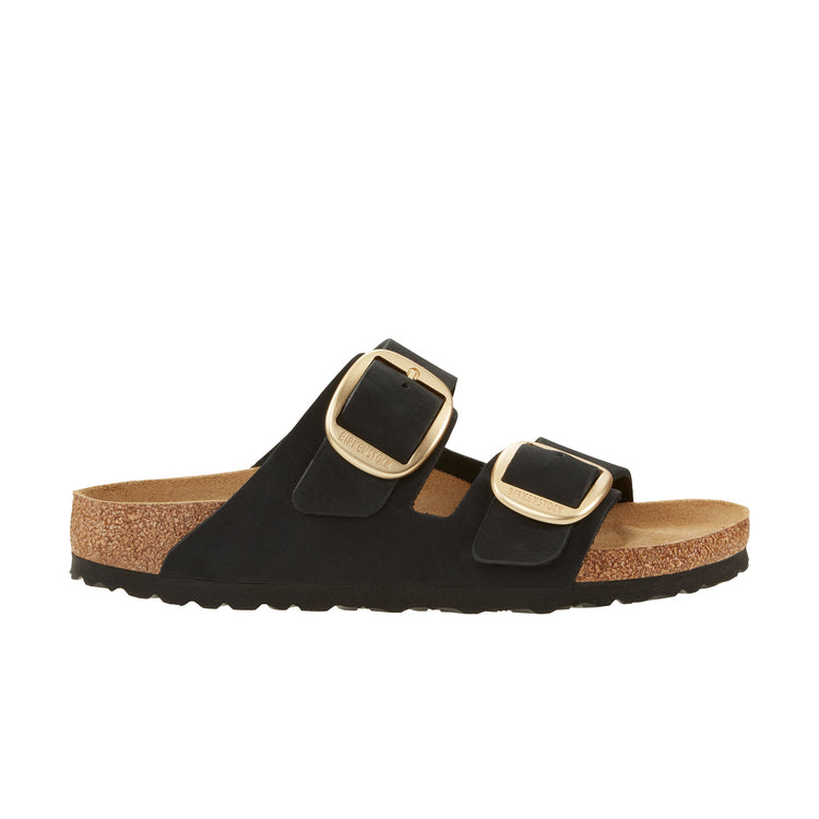 Birkenstock Arizona Big Buckle Black Nubuck Leather Gold Buckle side view