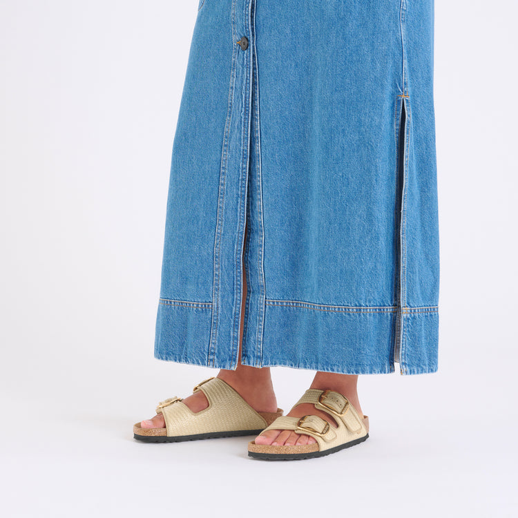 Birkenstock Arizona Big Buckle Raffia Natural Textile on model