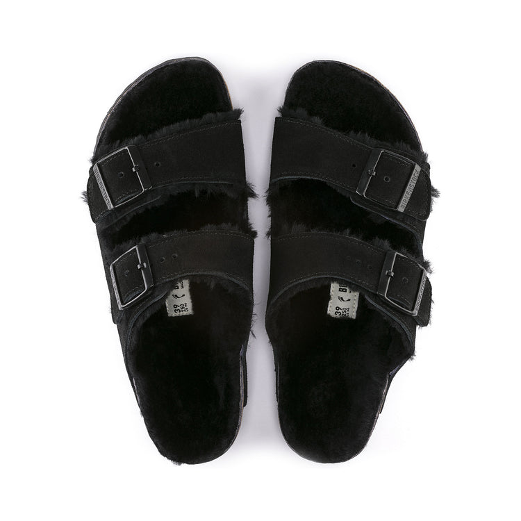 Birkenstock Arizona Shearling Black Suede Leather/Shearling top view