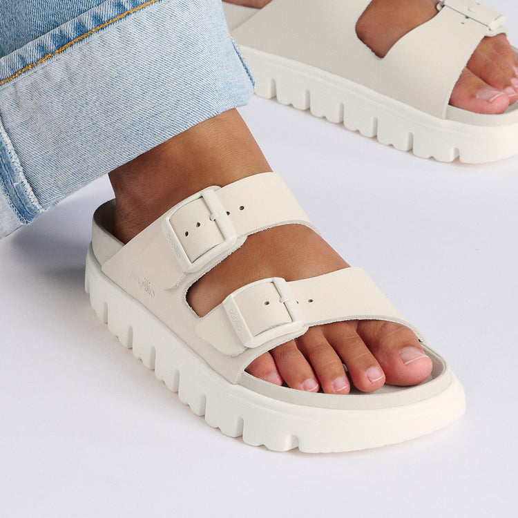 Birkenstock Arizona Chunky Exquisite Eggshell Smooth Leather on model close up