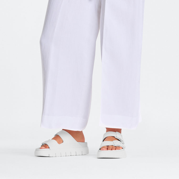 Birkenstock Arizona Chunky Exquisite White Smooth Leather on model 1
