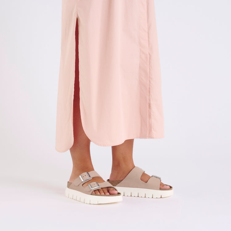 Birkenstock Arizona Chunky Light Rose Suede Leather on model