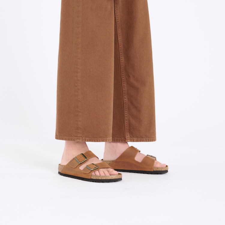 Birkenstock Arizona Cognac Oiled Leather on model 1