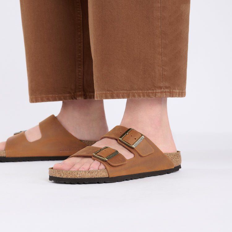 Birkenstock Arizona Cognac Oiled Leather on model 2