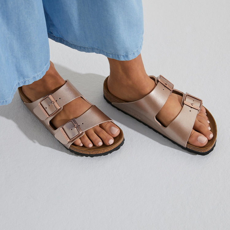 Birkenstock Arizona Copper Birko Flor on model 2