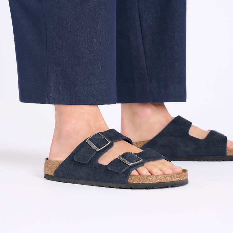 Birkenstock Arizona Desert Buck Midnight Nubuck Leather on model 2