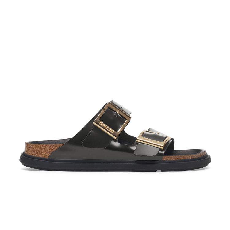 Birkenstock Arizona Droplet Buckle High Shine Black Natural Leather Patent side view