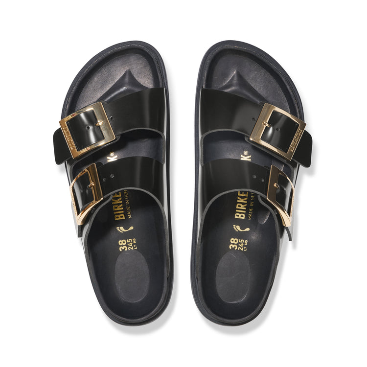 Birkenstock Arizona Droplet Buckle High Shine Black Natural Leather Patent top view