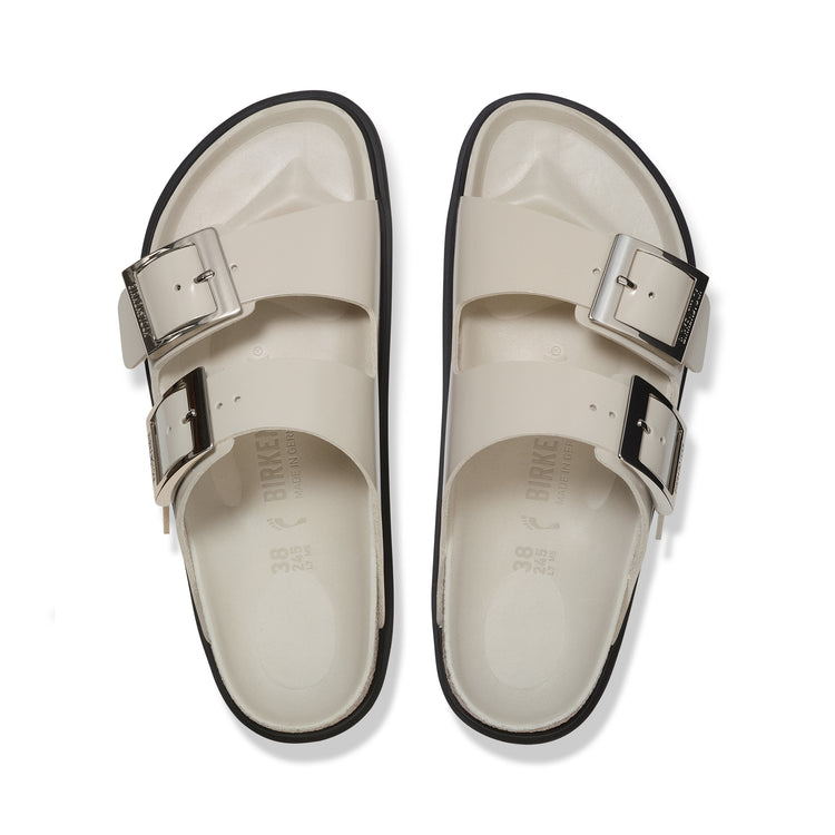 Birkenstock Arizona Droplet Buckle High Shine Oyster Natural Leather Patent top view