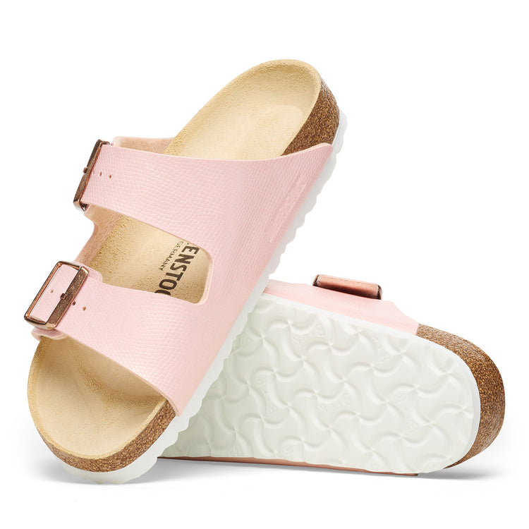 Birkenstock Arizona Shiny Light Rose Embossed Birko-Flor sole view