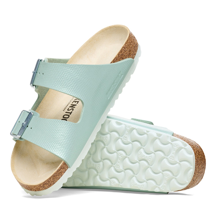 Birkenstock Arizona Shiny Embossed Surf Green Embossed Birko-Flor sole view