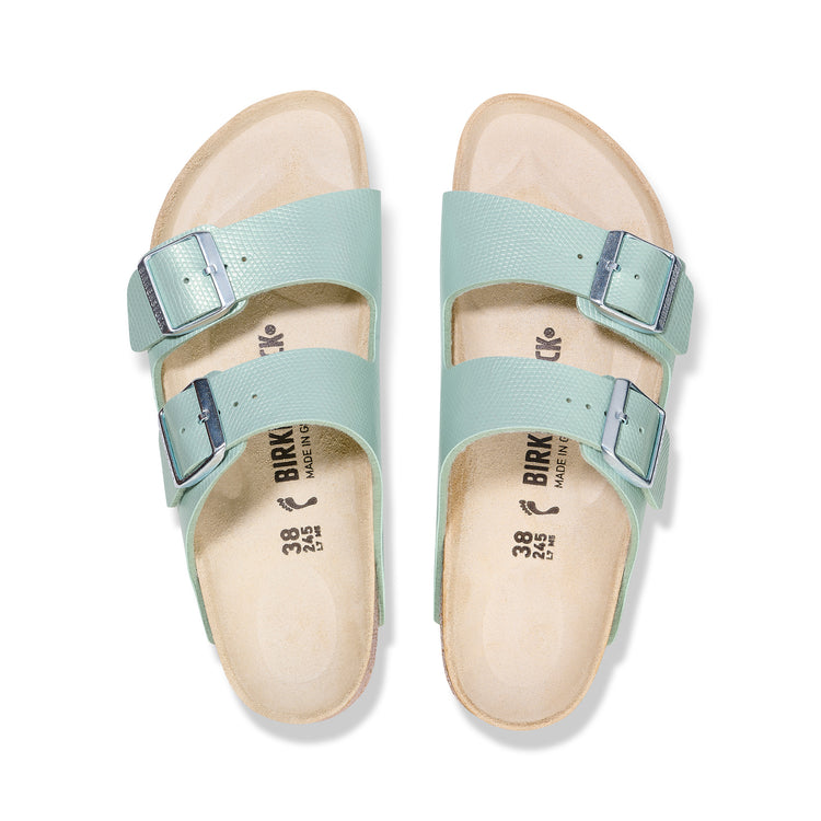 Birkenstock Arizona Shiny Embossed Surf Green Embossed Birko-Flor top view