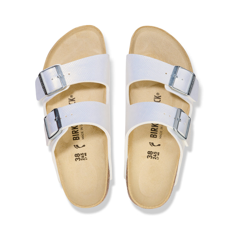 Birkenstock Arizona Embossed Birko-Flor Shiny Embossed White top view