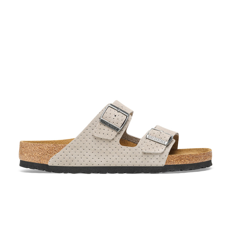 Birkenstock Arizona Embossed Suede Leather Stone Coin side view