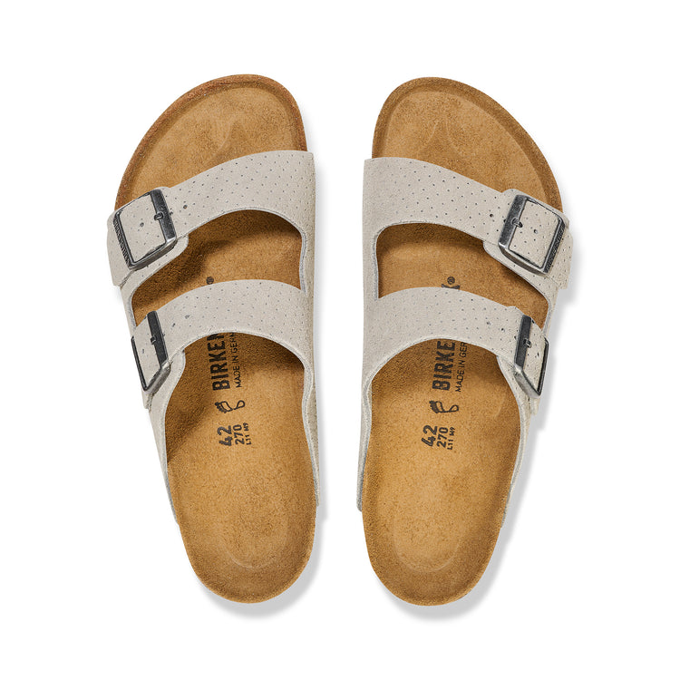 Birkenstock Arizona Embossed Suede Leather Stone Coin top view