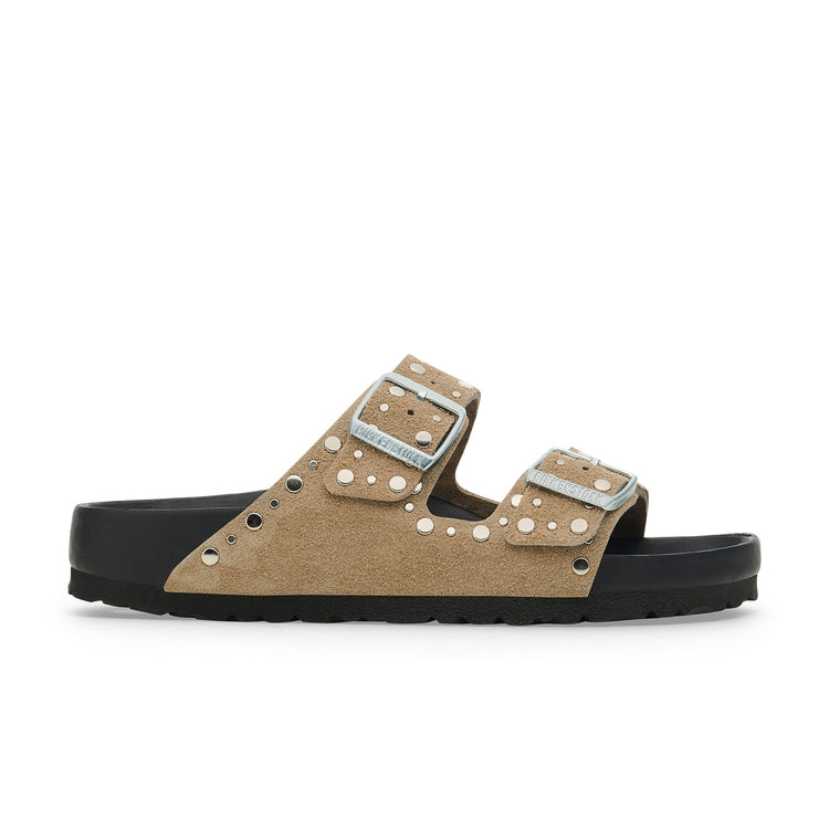 Arizona Exquisite Rivets Taupe Suede Leather side view