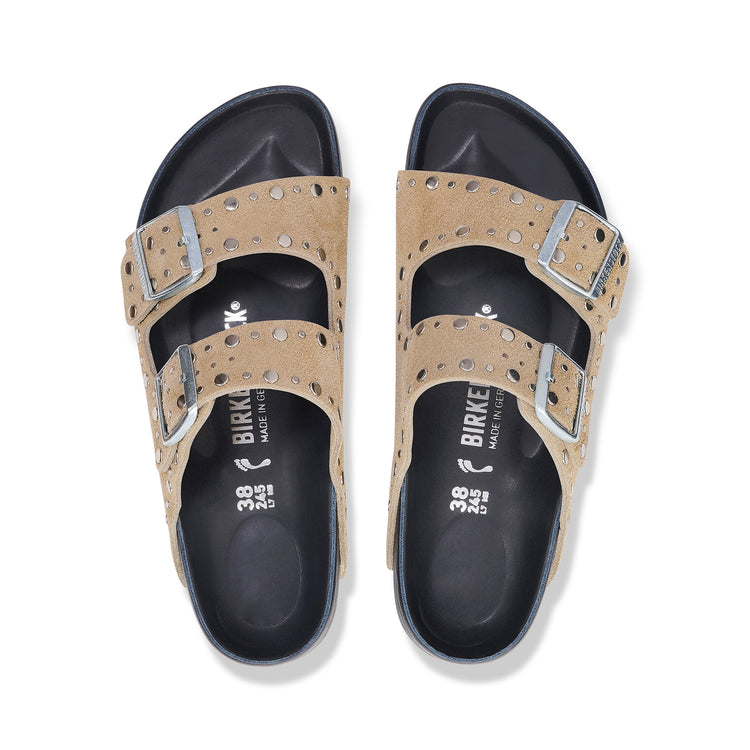 Arizona Exquisite Rivets Taupe Suede Leather top view