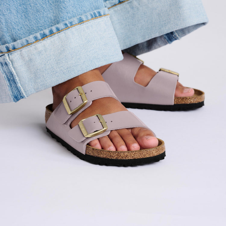 Birkenstock Arizona Graceful Faded Purple Birko Flor on model 2