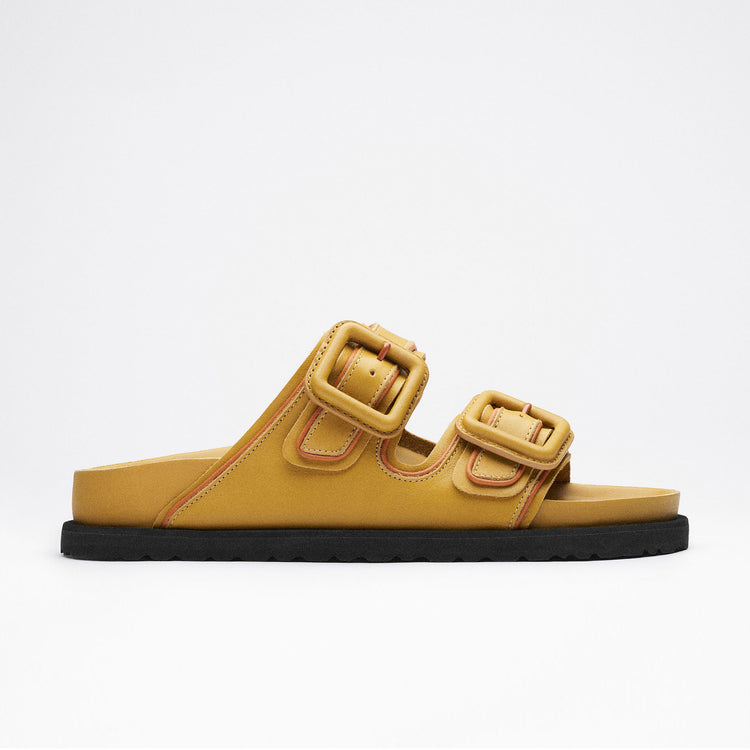 Birkenstock Australia Arizona Leather Buckle Exquisite Mustard Brown Nappa Leather side view