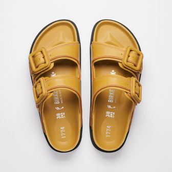 Birkenstock Australia Arizona Leather Buckle Exquisite Mustard Brown Nappa Leather top view