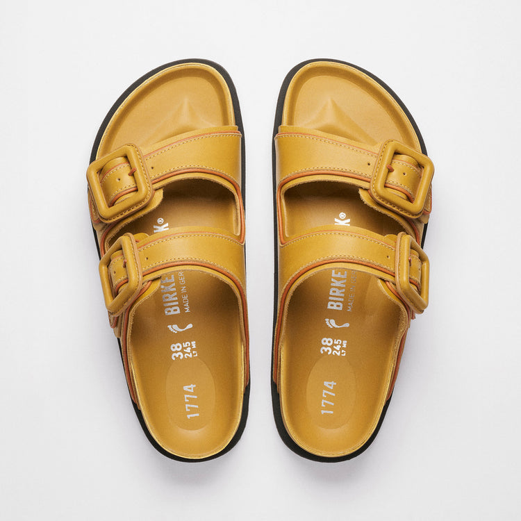 Birkenstock Australia Arizona Leather Buckle Exquisite Mustard Brown Nappa Leather top view