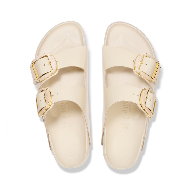Birkenstock Arizona Pearl Big Buckle High Shine Ecru Natural Leather Patent top view