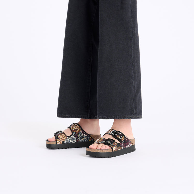 Birkenstock Arizona Platform Brocade Black Microfibre on model 1
