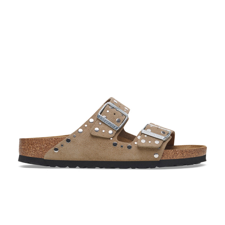 Arizona Rivet Taupe Suede Leather side view