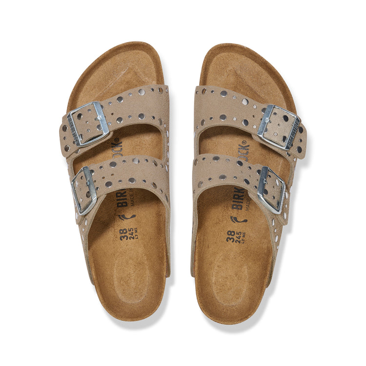 Arizona Rivet Taupe Suede Leather top view