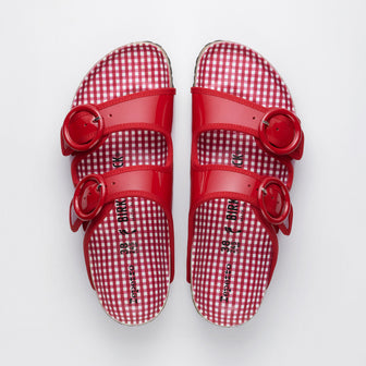 Arizona Round Buckle Flame Red Natural Leather Patent top view