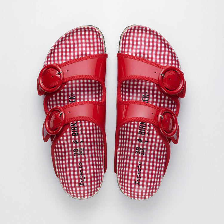 Arizona Round Buckle Flame Red Natural Leather Patent top view