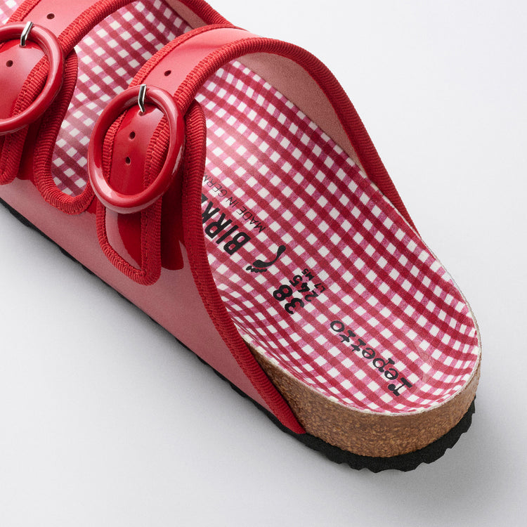 Arizona Round Buckle Flame Red Natural Leather Patent back view