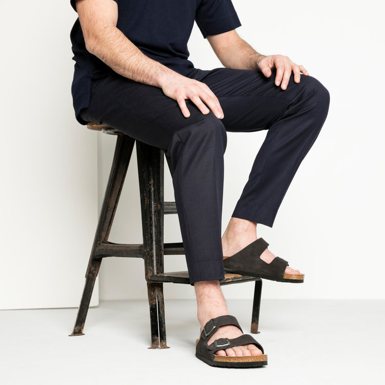 Birkenstock Arizona Soft Footbed Velvet Grey Suede Leather on model 2
