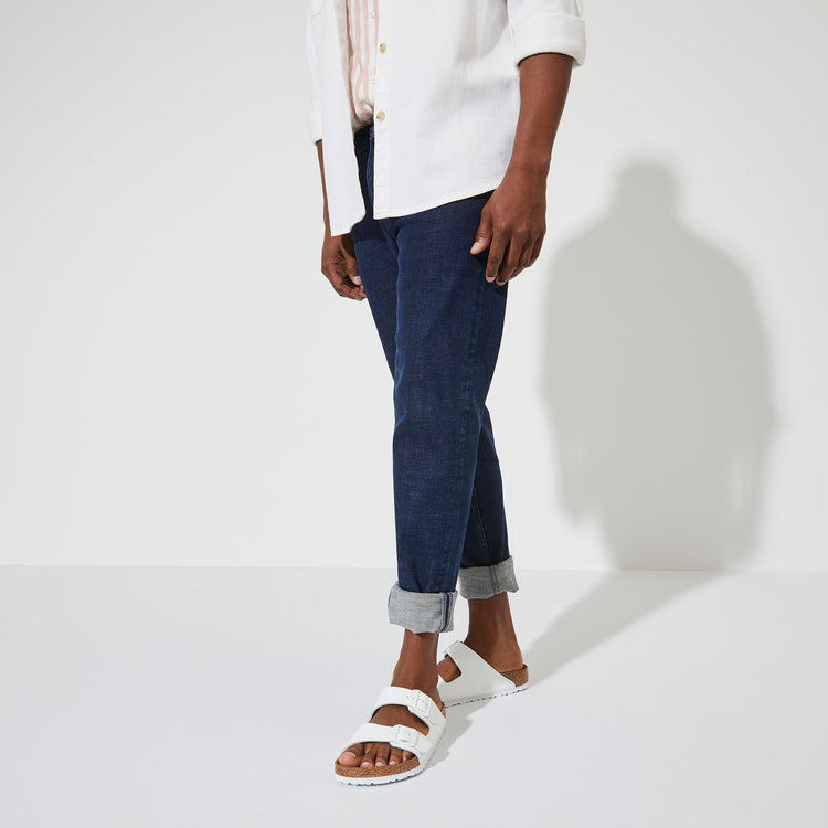 Birkenstock Arizona Soft Footbed White Smooth Leather on model 2