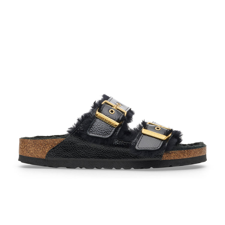 Birkenstock Arizona Shearling Natural Leather Patent/Shearling Naplak Black side view
