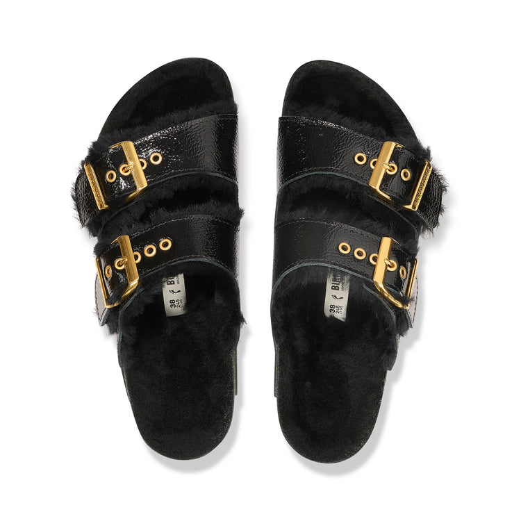 Birkenstock Arizona Shearling Natural Leather Patent/Shearling Naplak Black top view