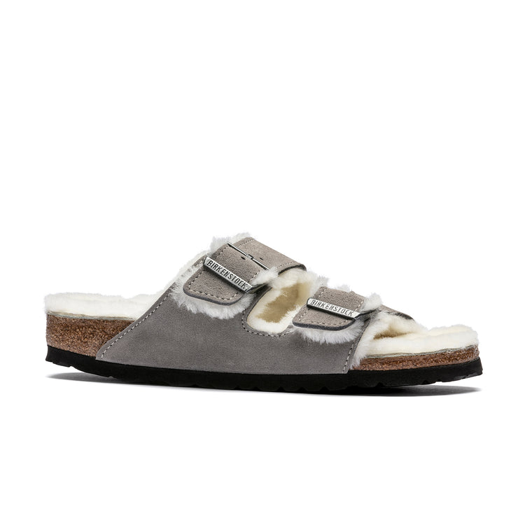 Birkenstock Arizona Shearling Stone Coin Suede Leather side view