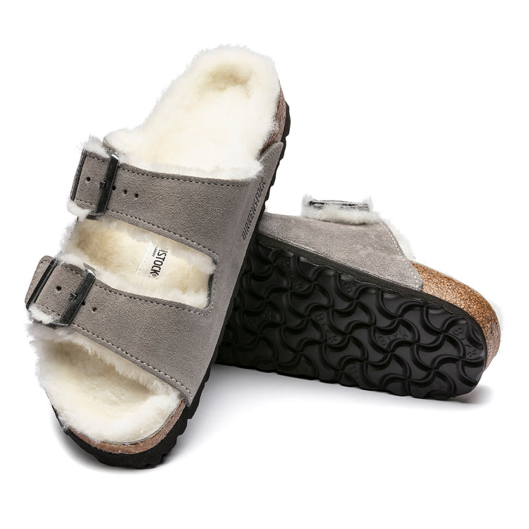 Birkenstock Arizona Shearling Stone Coin Suede Leather sole view