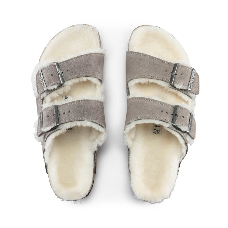 Birkenstock Arizona Shearling Stone Coin Suede Leather top view