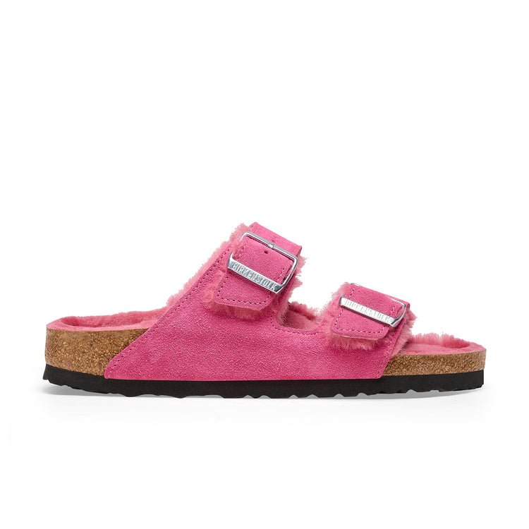 Birkenstock Arizona Shearling Fuchsia Tulip Suede Leather/Shearling side view
